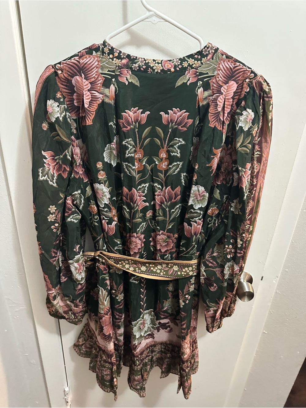 FARM Rio Olive and Dusty Rose Floral Puff-Sleeve Mini Dress - Picture 3 of 4